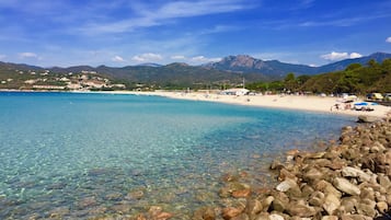 Accommodatie ligt op het strand, ligstoelen
