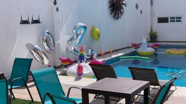 Outdoor pool, open 9:00 AM to 8:00 PM, pool umbrellas, sun loungers