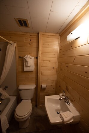 Combined shower/bathtub, towels