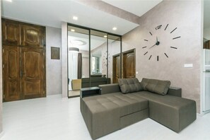 华丽公寓, 1 张特大床和 1 张沙发床, 城市景观 | 起居区