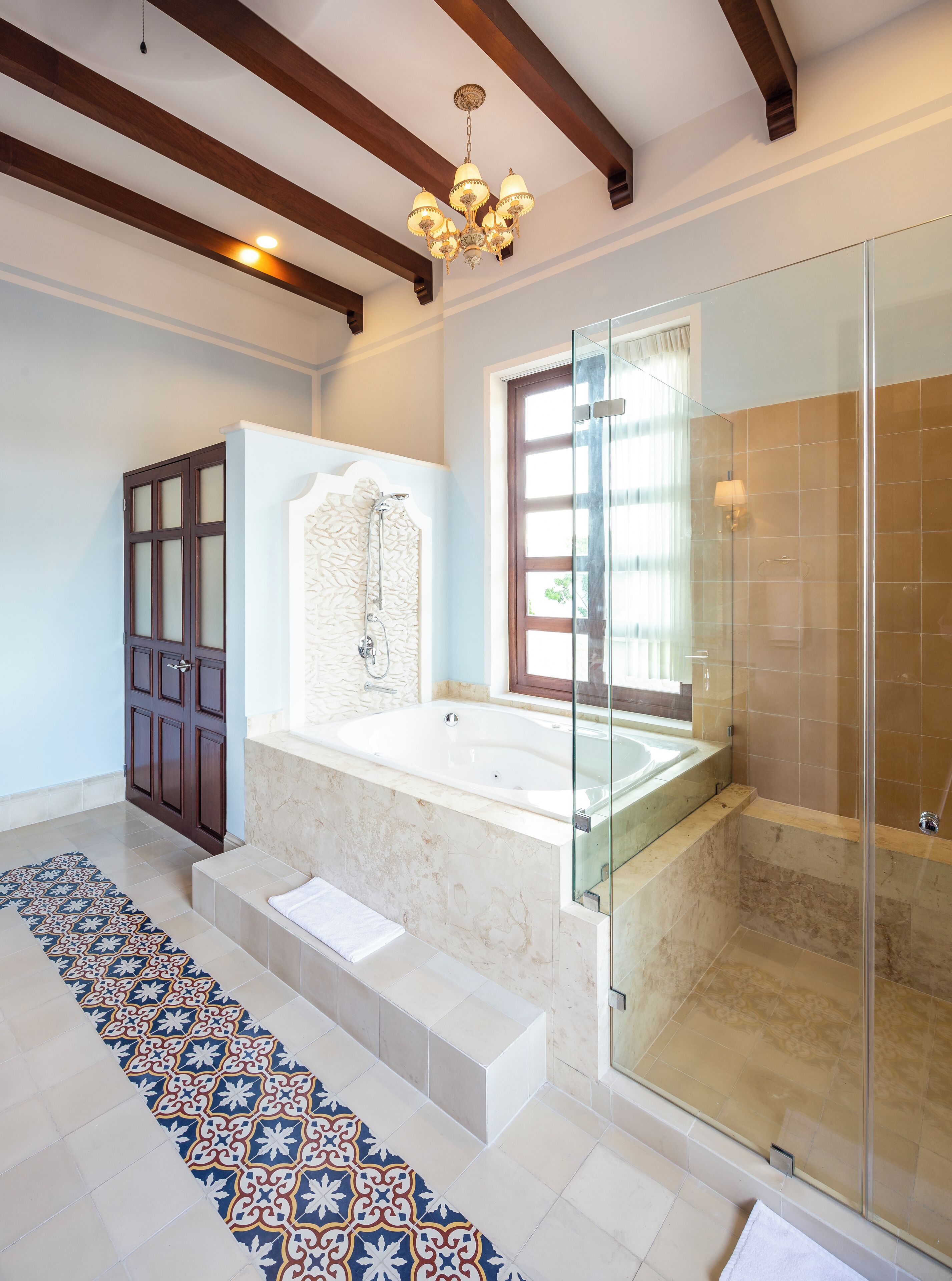 master room with jacuzzi | bathroom | shower, free toiletries, hair dryer, bathrobes