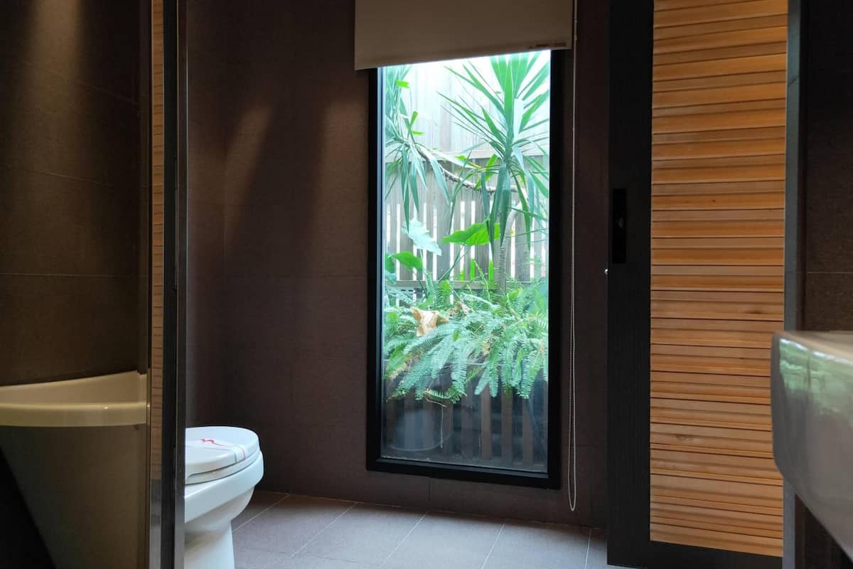 shower, free toiletries, hair dryer, slippers