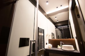 Deluxe Room, 1 Queen Bed (5) | Bathroom | Shower, rainfall showerhead, free toiletries, hair dryer