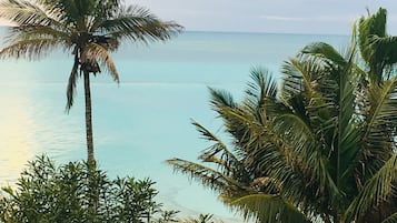 Nær stranden, solsenger og strandhåndklær