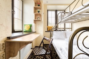 Desk, free WiFi, bed sheets