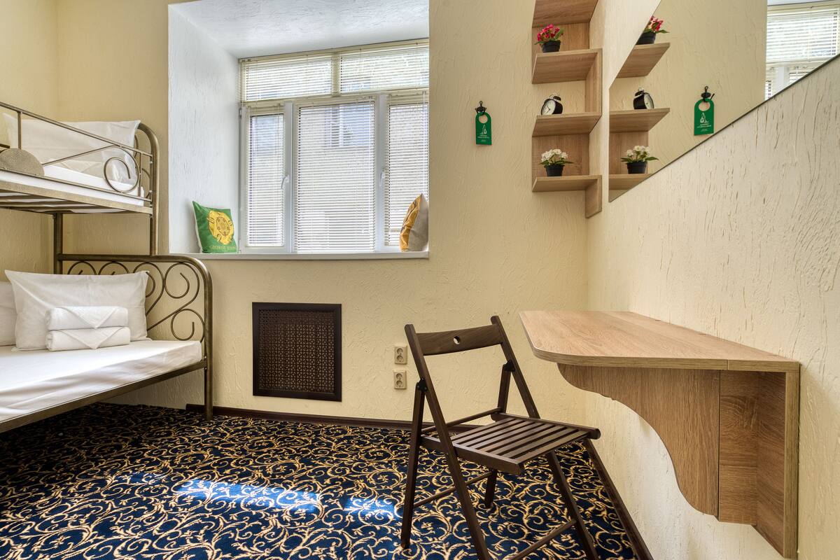 Desk, free WiFi, bed sheets