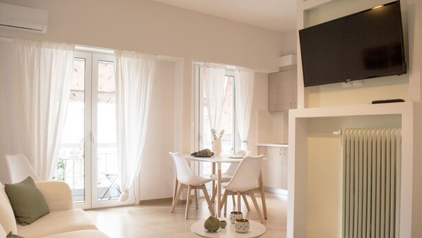 Apartment | Living area | Flat-screen TV - All about white 150 meters from metro (Athens)