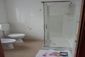 Bruser, hårtørrer, bidet, håndklæder