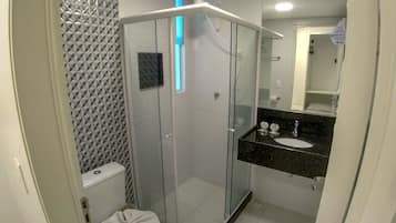 Shower, free toiletries, hair dryer, towels