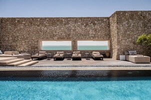 Outdoor pool, open 10:30 AM to 7:00 PM, pool umbrellas, sun loungers