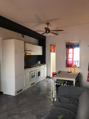 Panoramic Apartment, Kitchen, Ocean View | Dapur peribadi | Sebuah peti sejuk di kawasan bersama 
