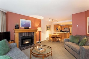 TV, fireplace, offices