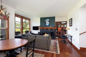 TV, fireplace, offices