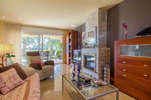 Smart TV, fireplace, DVD player