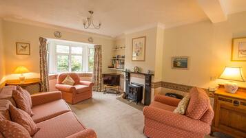 TV, fireplace, DVD player, books