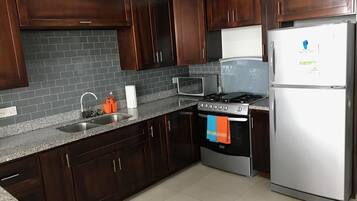 Villa, 2 Bedrooms | Private kitchen | Fridge, microwave, oven, stovetop