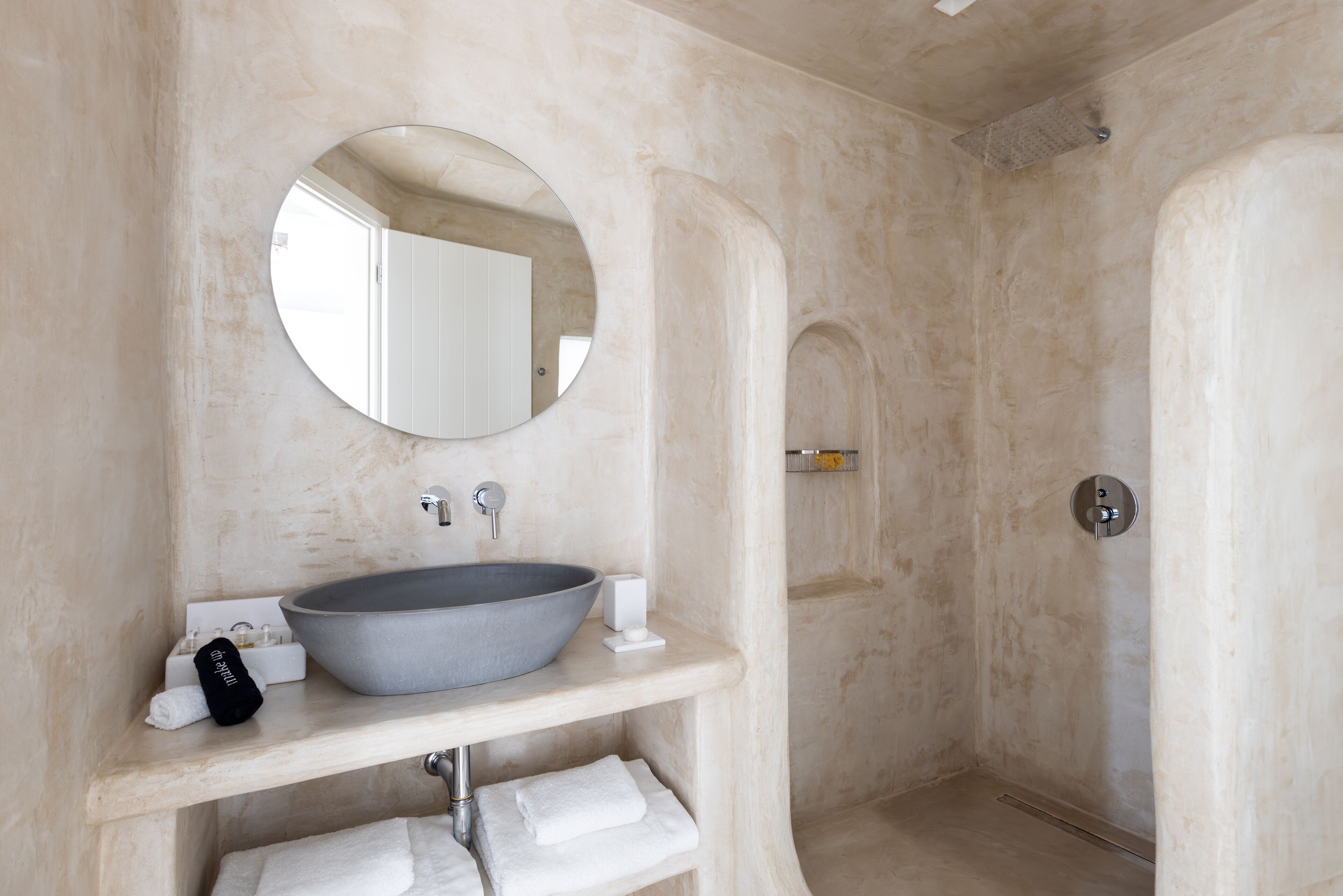 honeymoon villa with sea view and private pool | bathroom | rainfall showerhead, free toiletries, hair dryer, bathrobes