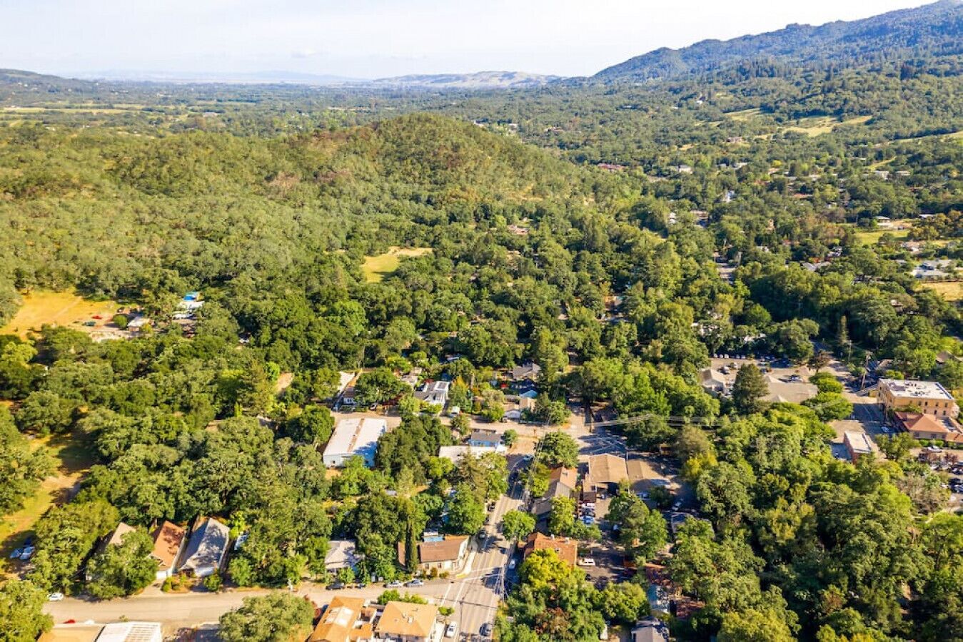 Vista aèria d'una zona residencial amb cases, carreteres i vegetació als voltants.