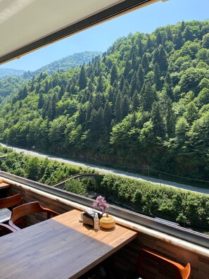 Honeymoon tweepersoonskamer, uitzicht op rivier | Woonruimte | Een 180-cm smart-tv met digitale zenders, televisie en filmpremières