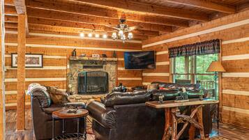 Smart TV, fireplace, video games, DVD player
