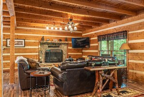 TV connectée, cheminée, jeux vidéo, lecteur de DVD