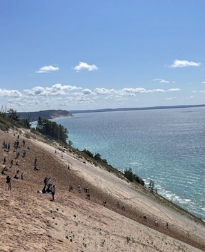 A coastal landscape with a sandy beach and a clear view of the sea. - Namatch Island Cottage (Traverse City)