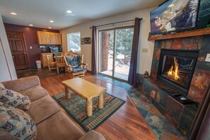 TV, fireplace, DVD player, video library