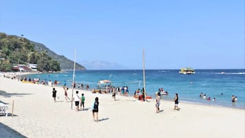 On the beach, white sand