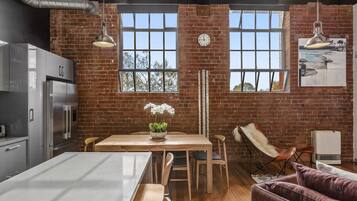 Design Apartment, 2 Bedrooms | Private kitchen | Full-sized fridge, microwave, oven, stovetop