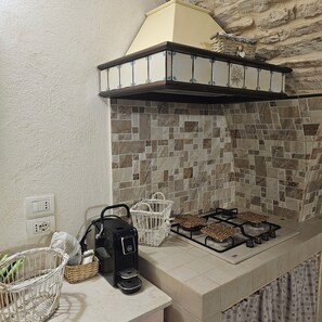Fridge, oven, stovetop, coffee/tea maker