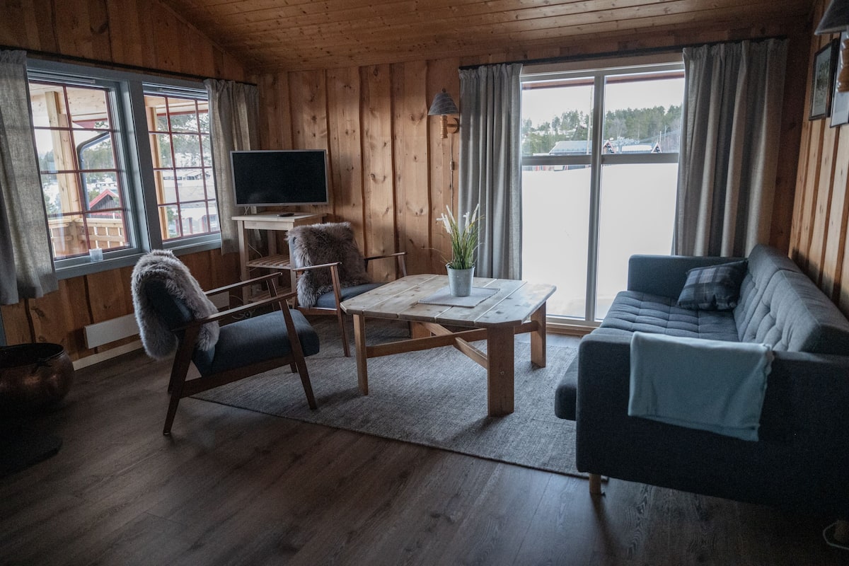 Fjölskyldubústaður - 2 svefnherbergi (linen & towels not included) | Stofa | Flatskjársjónvarp
