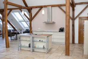 Condo (Loft) | Private kitchen | Fridge, stovetop, coffee/tea maker, electric kettle - Hof Dalhaus (Luedinghausen)