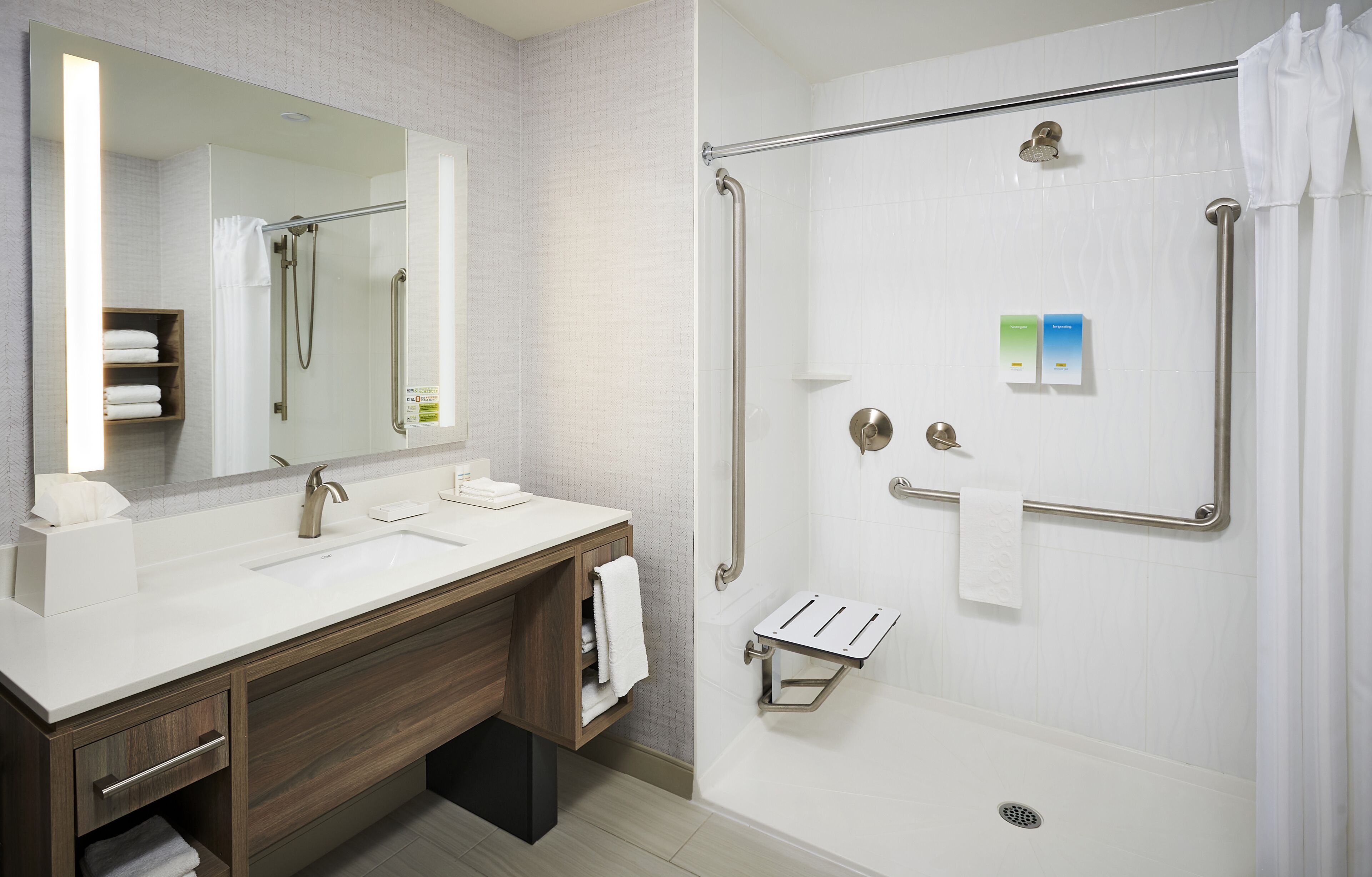 studio, 1 king bed, accessible (roll-in shower) | bathroom | hair dryer, towels, soap, shampoo