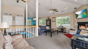 TV, fireplace