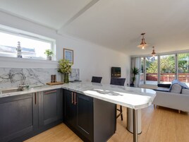 公寓, 1 张特大床和 1 张沙发床 | 私人厨房 | 冰箱、微波炉、烤箱、炉灶