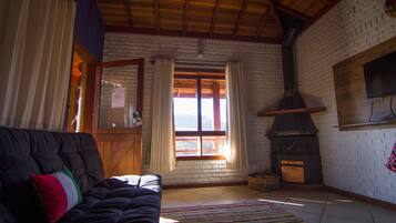 Family Chalet (Ofurô) | Living area | LCD TV, fireplace