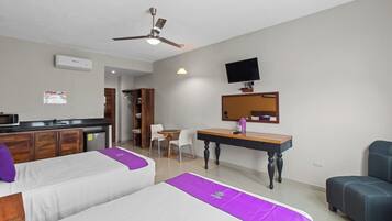 Double Room, 2 Double Beds | In-room safe, desk, free WiFi, bed sheets