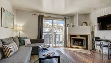 Televisión, chimenea, biblioteca musical y videoteca