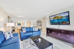 Condo, 1 King Bed (Gated beachfront condo with nice view) | Living room - Gated Beachfront Condo With Nice Views, Pools and gym (Marco Island)