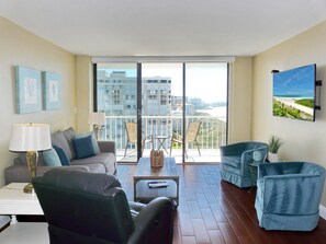 Condo, 1 King Bed with Sofa bed (Relaxing beachfront condo with pool a) | Living room