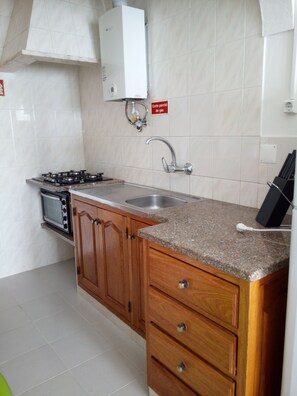 Frigorífico, microondas, horno y placa de cocina