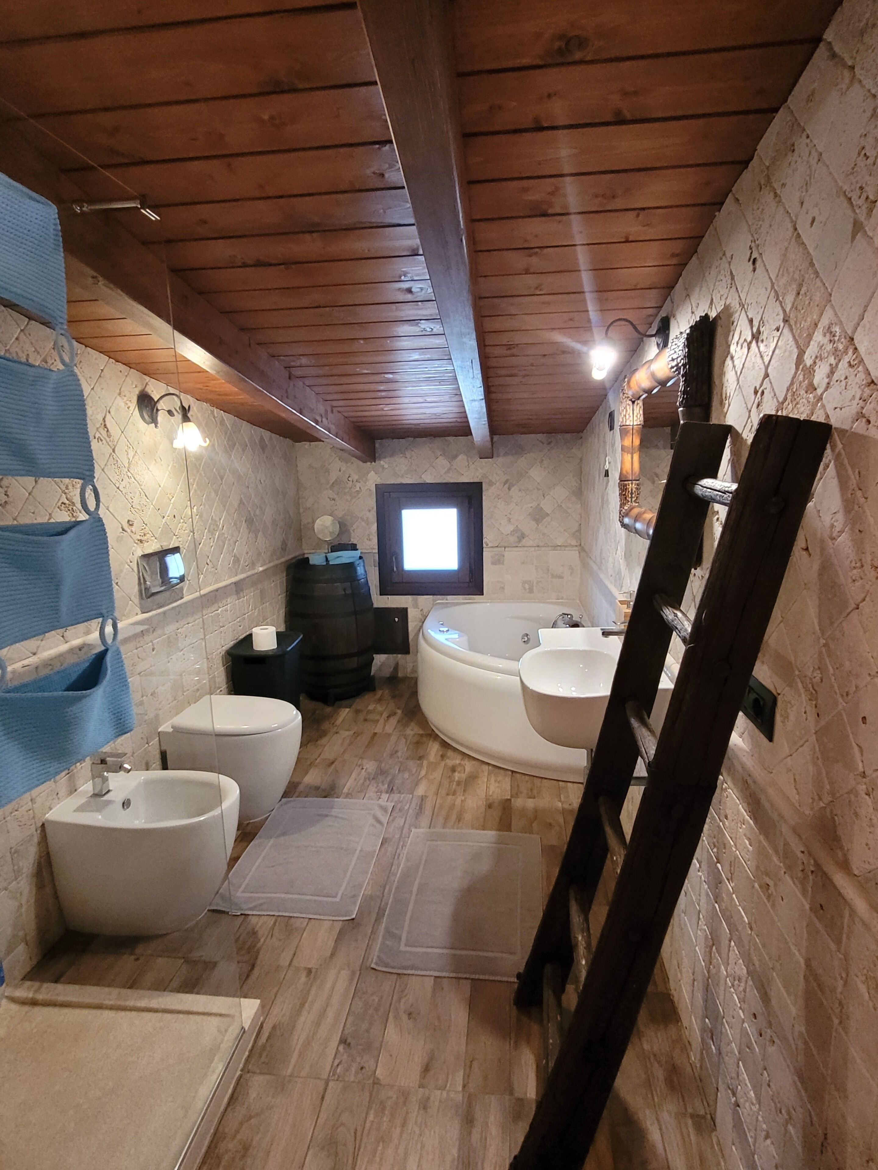 Bathtub, hair dryer, bidet, towels