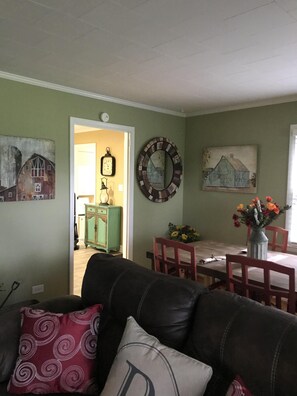 Smart TV, fireplace, DVD player, books