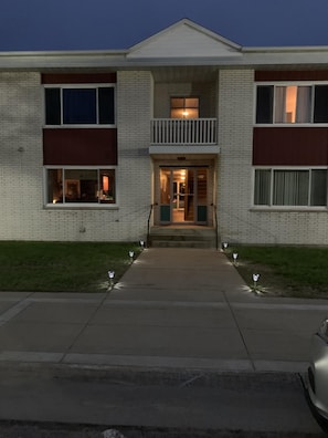 Superior Street view of building at night