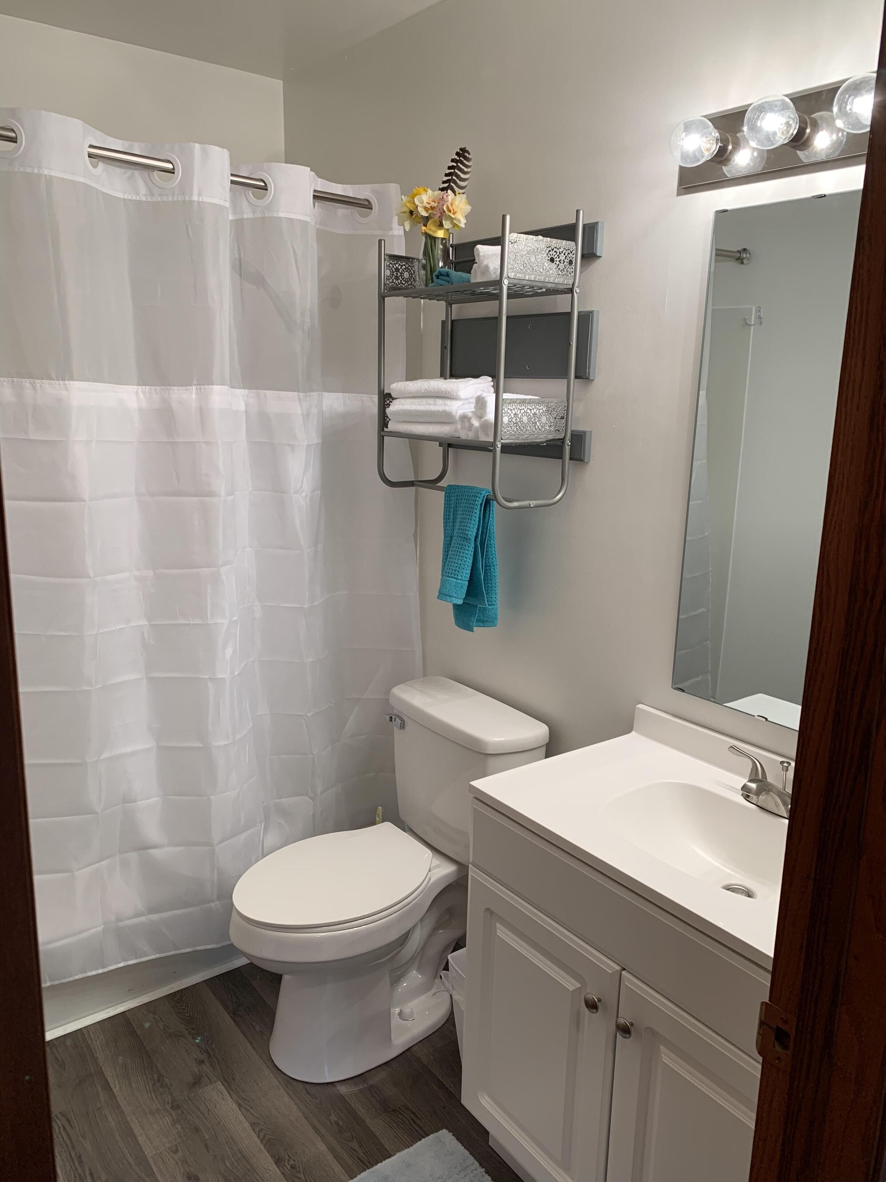 Ensemble douche/baignoire, sèche-cheveux, serviettes fournies, savon