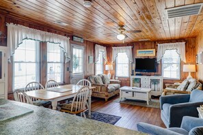 TV, DVD player, books, video library