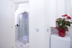 Douche, baignoire Ă jets, sĂšche-cheveux, bidet