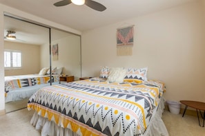 2 bedrooms, desk, iron/ironing board, travel crib