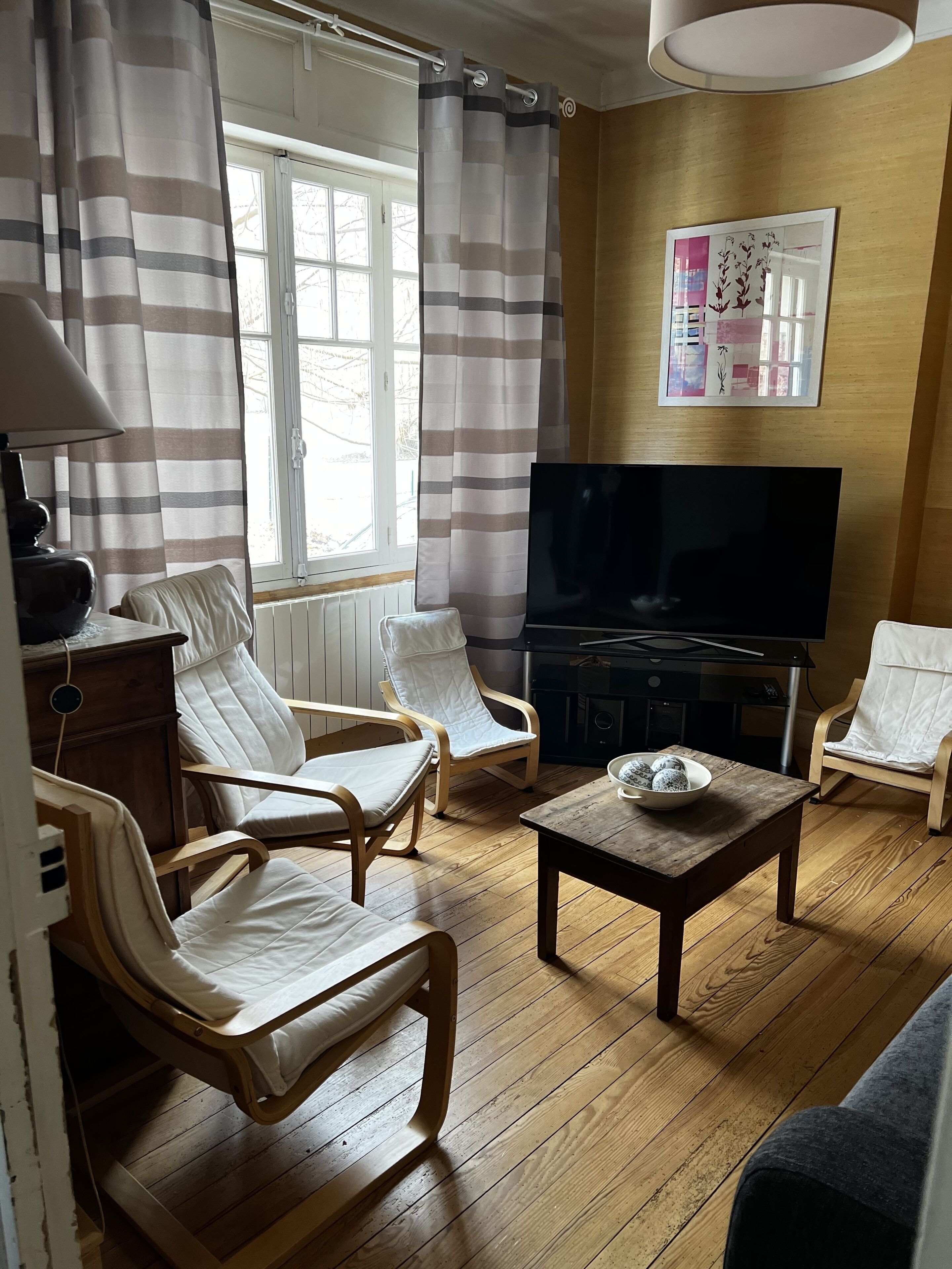 Una televisión, una chimenea, libros