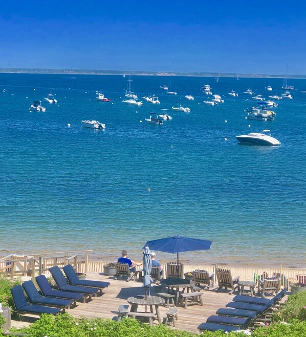 On the beach, sun loungers, beach towels
